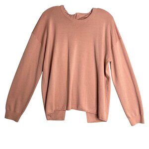 Theory Twist Back Sweater Womens M Dark Gardenia Pink Merino Wool Preppy